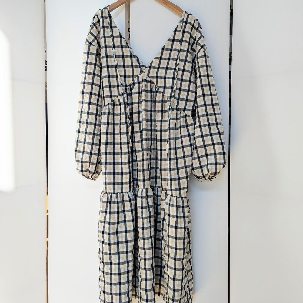 Nasty Gal - Long Sleeve Check Midi Smock Dress - Picture 1 of 5